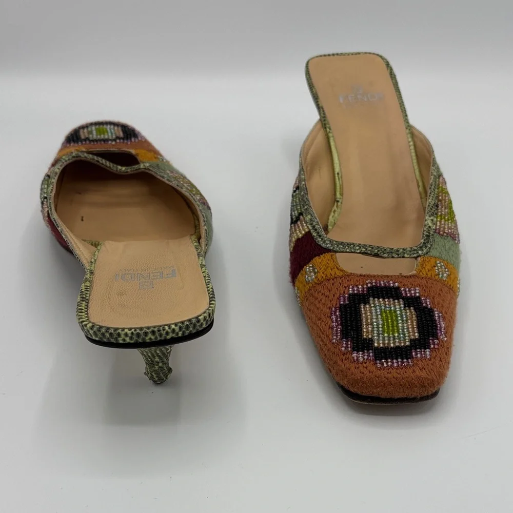 Fendi Beaded Multicolor Mule Heels - Women - Size 9 - Picture 9 of 12